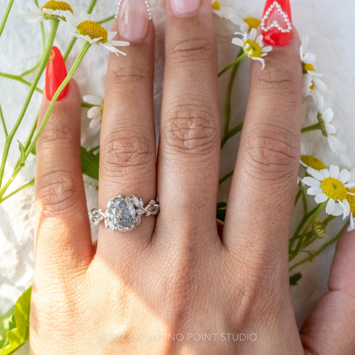 2.51 Carat Salt And Pepper Oval Diamond Engagement Ring, Ainsley Setting, Platinum 2 2.51 Carat Salt And Pepper Oval Diamond Engagement Ring, Ainsley Setting, Platinum - Image 2