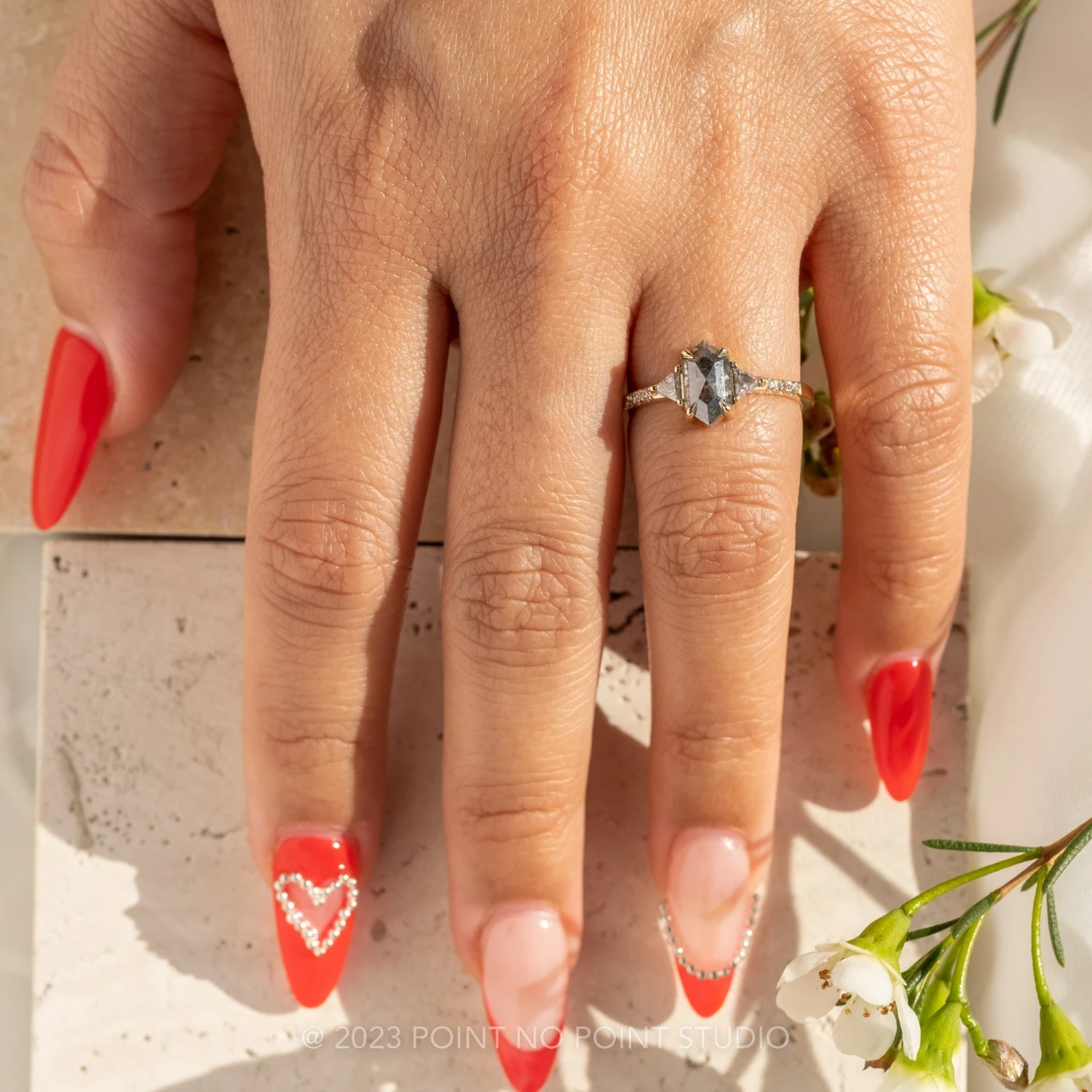 1.12 Carat Salt And Pepper Hexagon Diamond Engagement Ring, Eliza Setting, 14K Yellow Gold 2 1.12 Carat Salt And Pepper Hexagon Diamond Engagement Ring, Eliza Setting, 14K Yellow Gold - Image 2