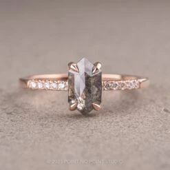 1.05 Carat Salt And Pepper Hexagon Diamond Engagement Ring, Jules Setting, 14K Rose Gold