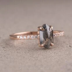 1.05 Carat Salt And Pepper Hexagon Diamond Engagement Ring, Jules Setting, 14K Rose Gold -Point No Point Studio Store 20230224 SFS0195