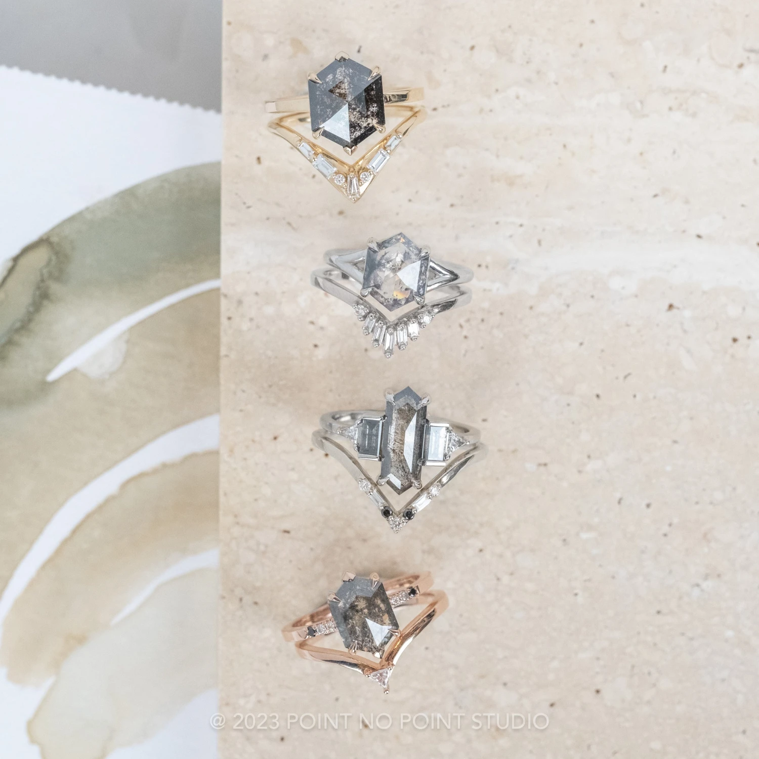 1.88 Carat Salt And Pepper Hexagon Diamond Engagement Ring, Ombre Sirena Setting, 14K Rose Gold 3 1.88 Carat Salt And Pepper Hexagon Diamond Engagement Ring, Ombre Sirena Setting, 14K Rose Gold - Image 3