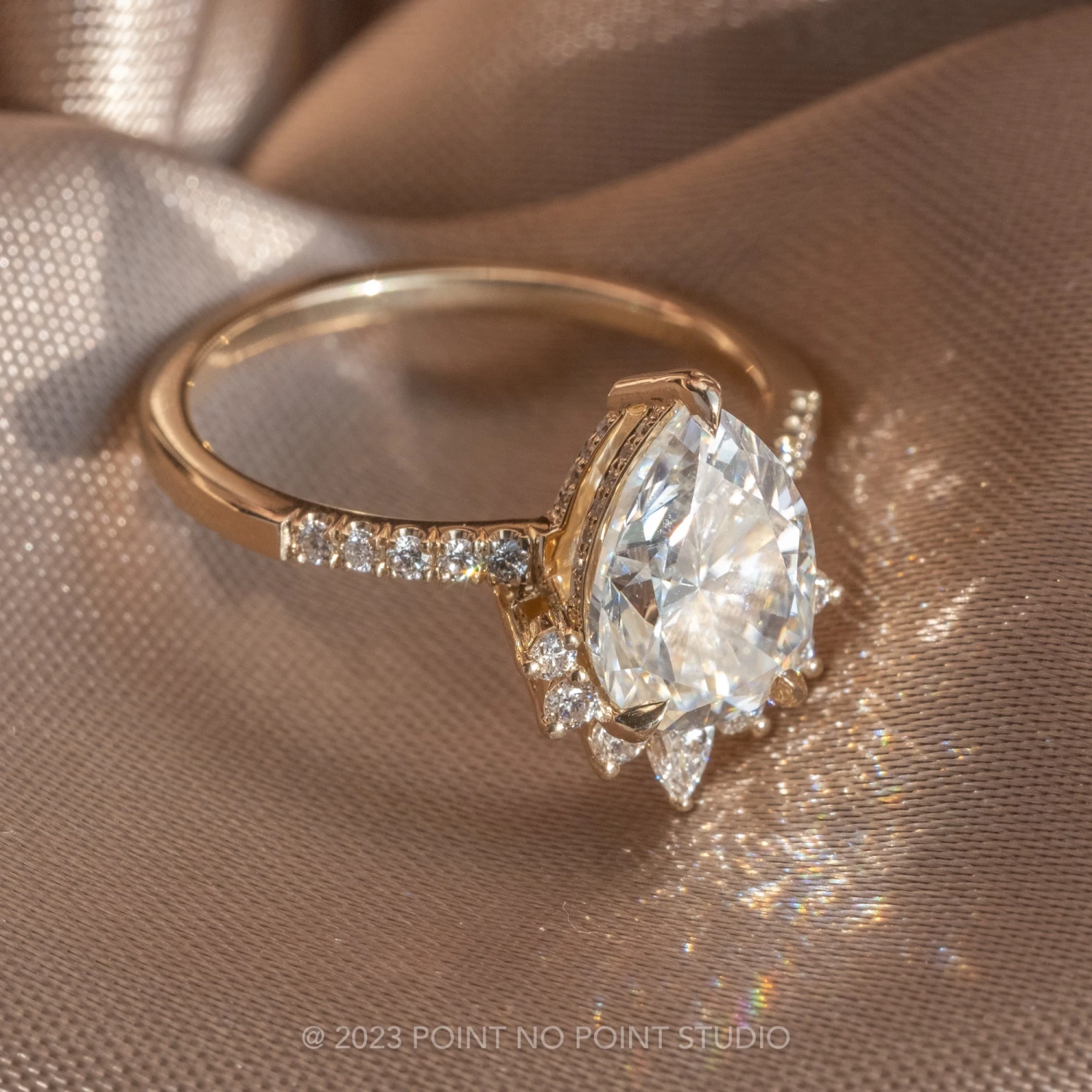 2.48 Carat Pear Moissanite Engagement Ring, Kanara Setting, 14K Yellow Gold 9 2.48 Carat Pear Moissanite Engagement Ring, Kanara Setting, 14K Yellow Gold - Image 9