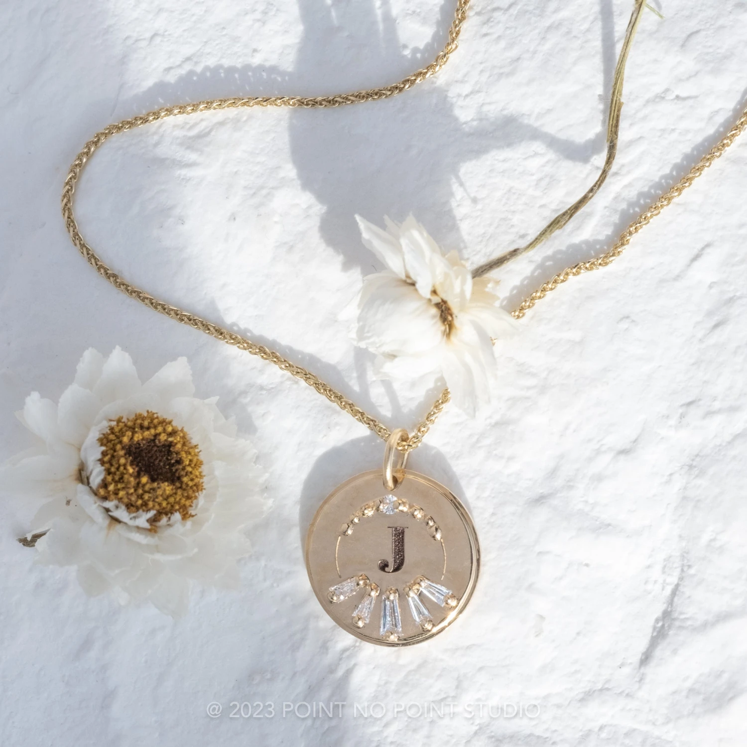 14k Gold Engraved Poppy Single Initial With Diamonds Large Round Charm 2 14k Gold Engraved Poppy Single Initial With Diamonds Large Round Charm - Image 2