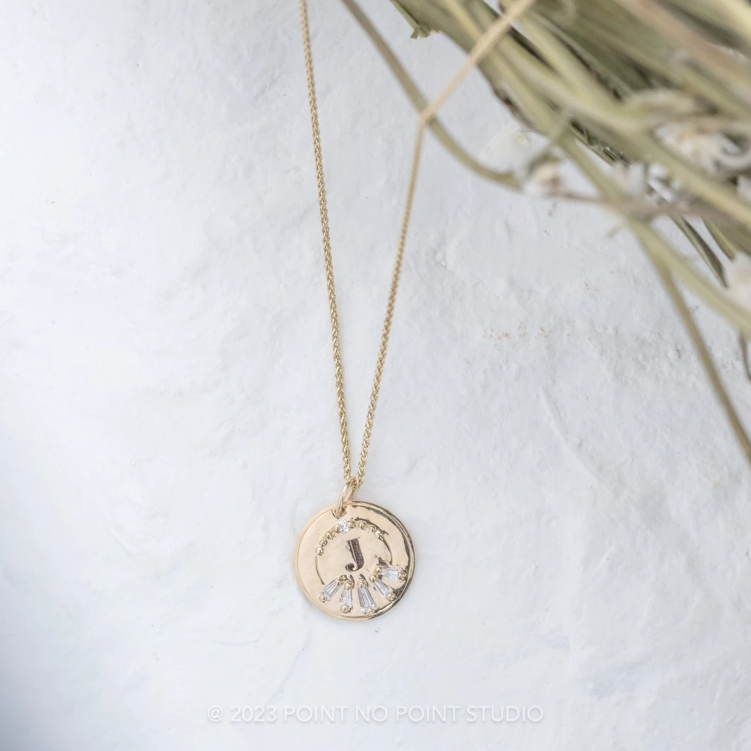 14k Gold Engraved Poppy Single Initial With Diamonds Large Round Charm 3 14k Gold Engraved Poppy Single Initial With Diamonds Large Round Charm - Image 3