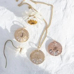 14k Gold Engraved Poppy Single Initial With Diamonds Large Round Charm