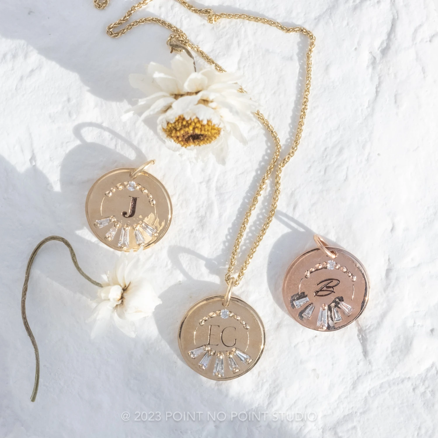 14k Gold Engraved Poppy Single Initial With Diamonds Large Round Charm 1 14k Gold Engraved Poppy Single Initial With Diamonds Large Round Charm