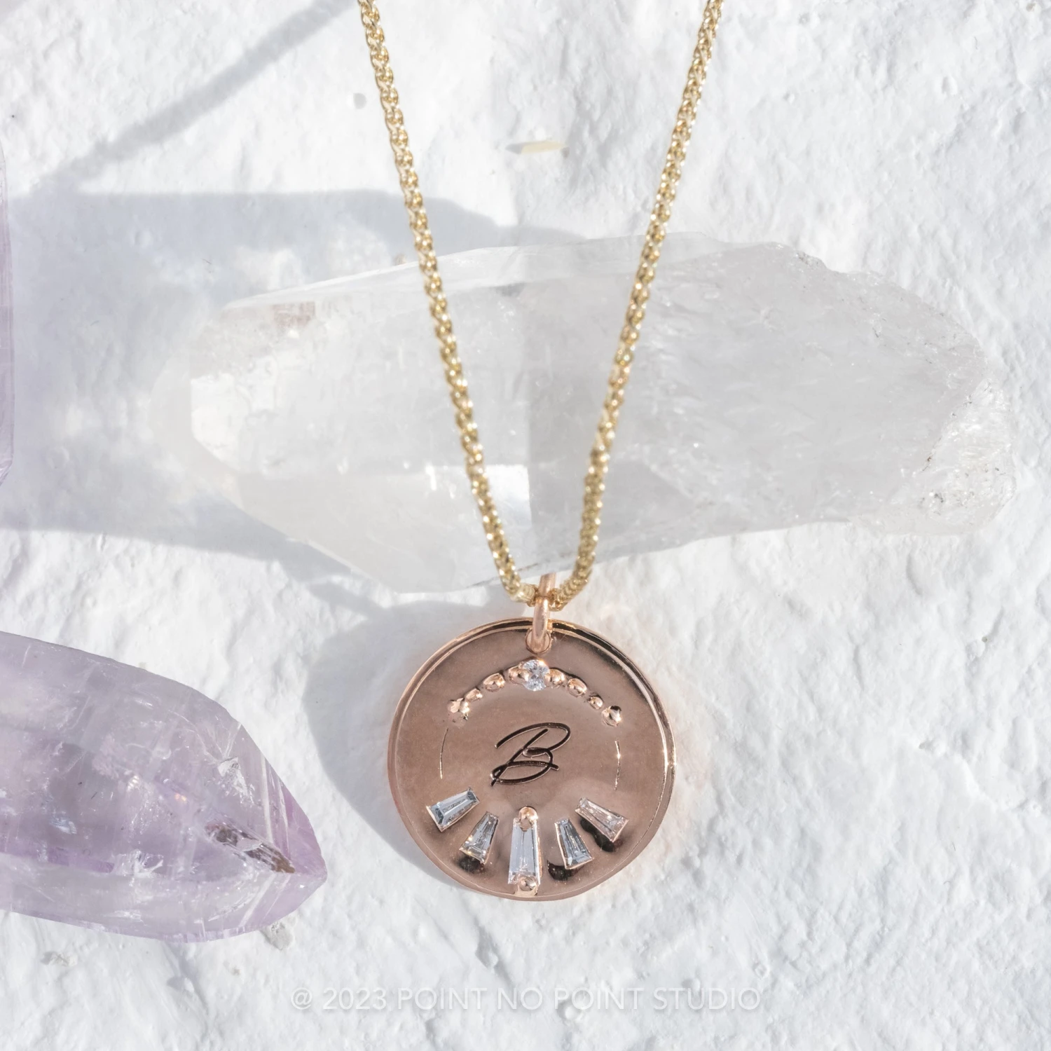 14k Gold Engraved Poppy Single Initial With Diamonds Large Round Charm 4 14k Gold Engraved Poppy Single Initial With Diamonds Large Round Charm - Image 4