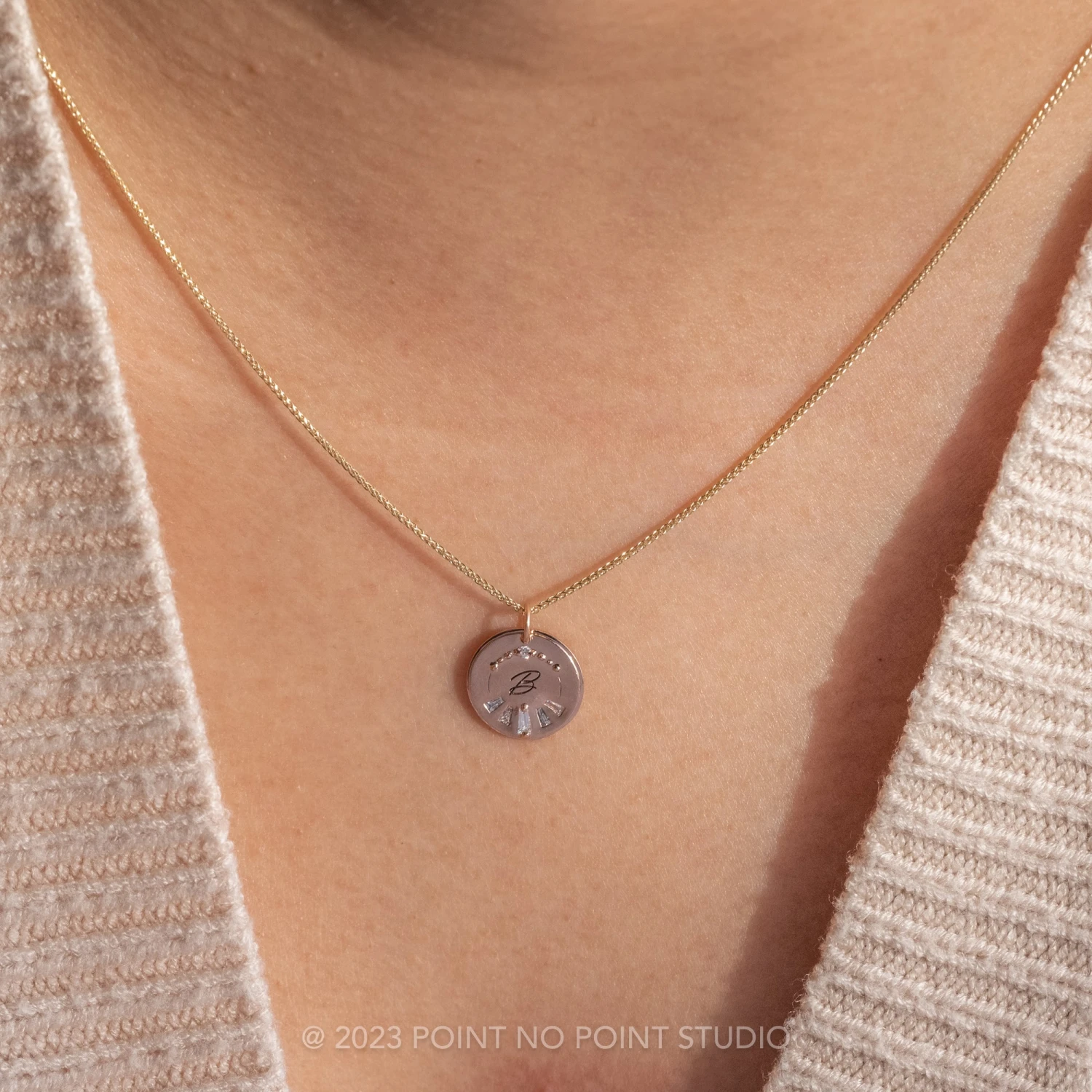 14k Gold Engraved Poppy Single Initial With Diamonds Large Round Charm 6 14k Gold Engraved Poppy Single Initial With Diamonds Large Round Charm - Image 6