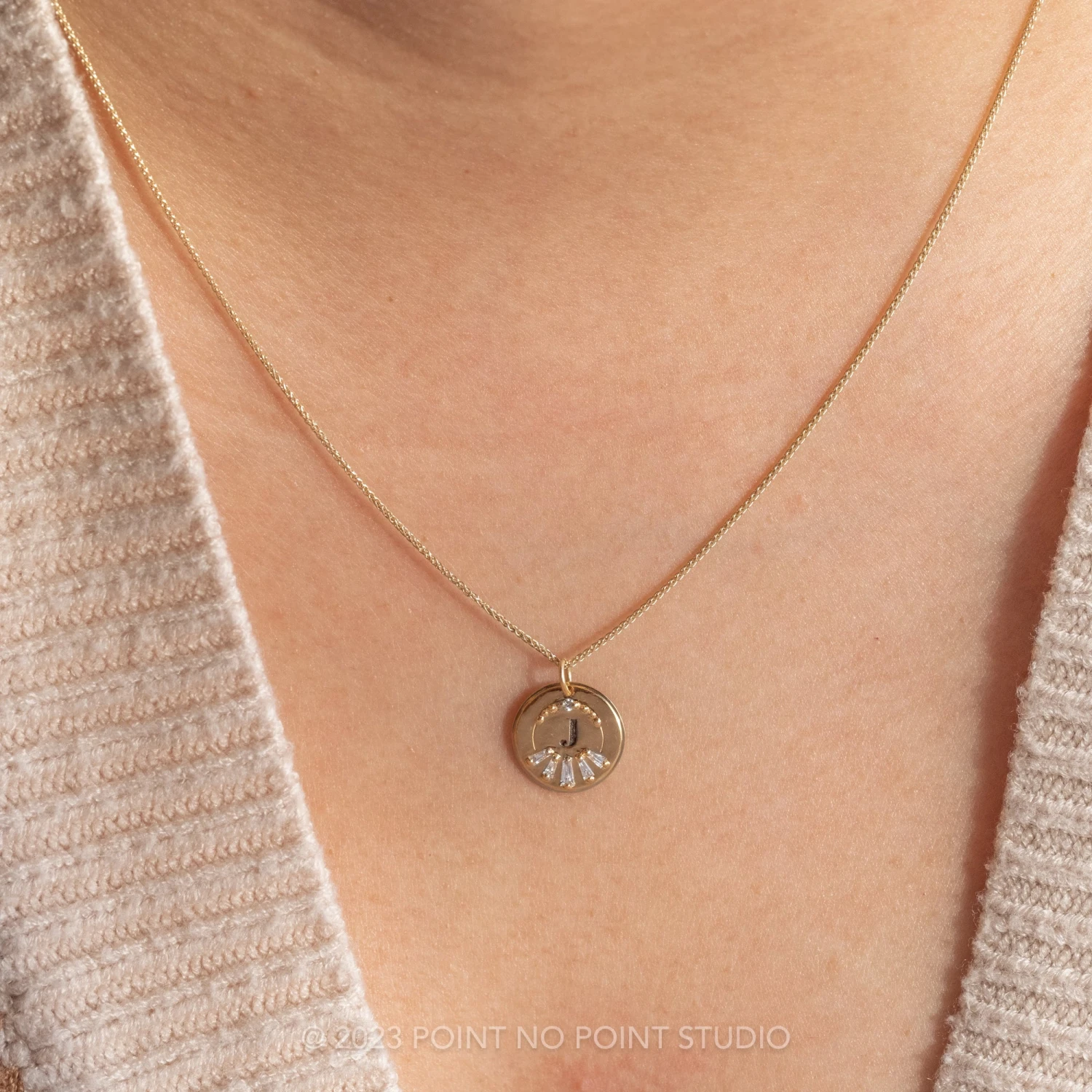 14k Gold Engraved Poppy Single Initial With Diamonds Large Round Charm 5 14k Gold Engraved Poppy Single Initial With Diamonds Large Round Charm - Image 5