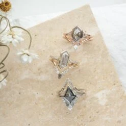 1.26 Carat Black Speckled Hexagon Diamond Engagement Ring, Zoe Setting, 14K Rose Gold -Point No Point Studio Store 20230323 SFS0098 b0339151 c15c 4559 bb88 3eaafa71a097