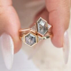 1.26 Carat Black Speckled Hexagon Diamond Engagement Ring, Zoe Setting, 14K Rose Gold -Point No Point Studio Store 20230323 SFS0130 44b1b689 766e 452c 936e dcb42f744458