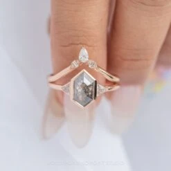 1.26 Carat Black Speckled Hexagon Diamond Engagement Ring, Zoe Setting, 14K Rose Gold -Point No Point Studio Store 20230323 SFS0133 5fa1d351 ca53 4650 a3f1 e8481b225b62