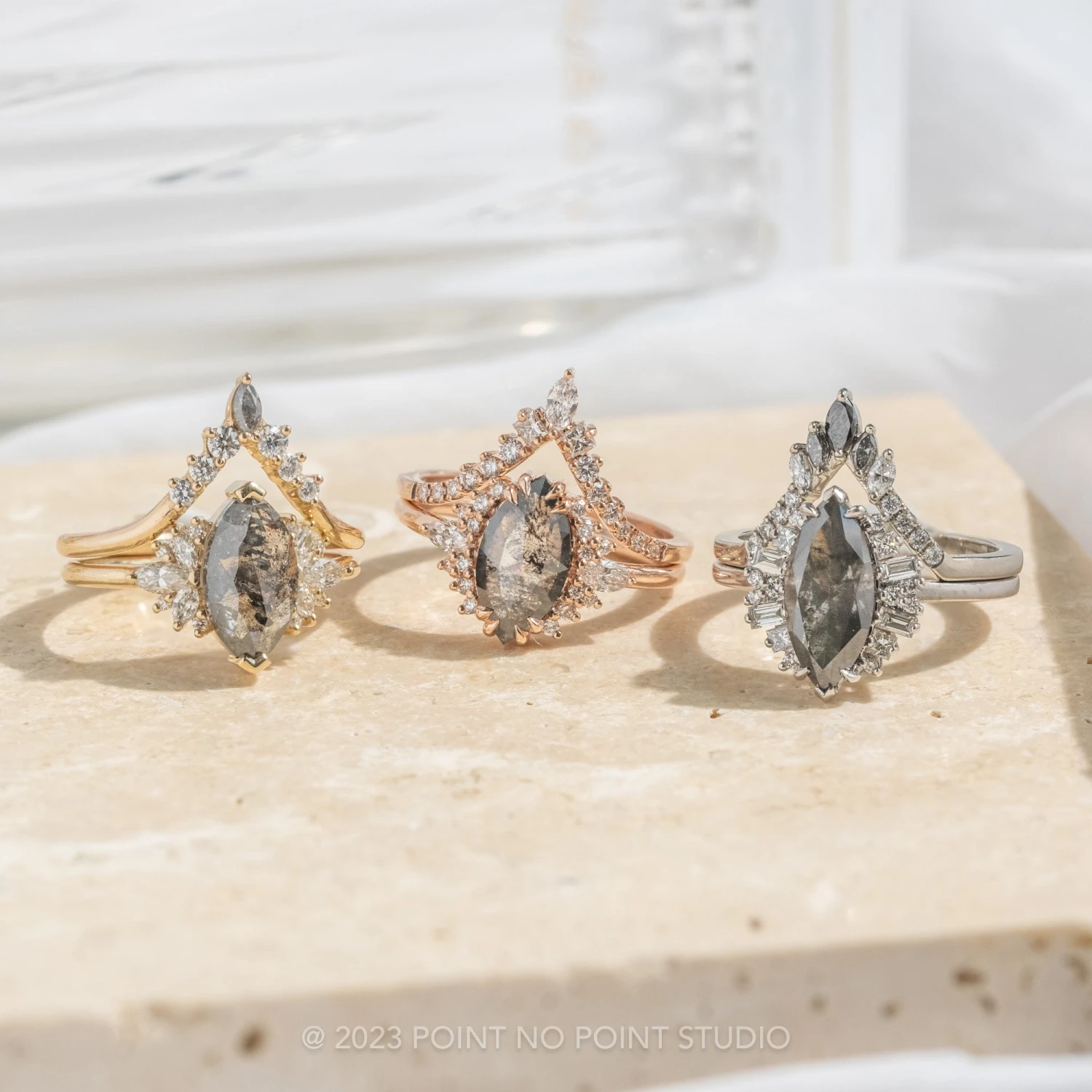 1.99 Carat Salt And Pepper Marquise Diamond Engagement Ring, Olive Setting, Platinum 6 1.99 Carat Salt And Pepper Marquise Diamond Engagement Ring, Olive Setting, Platinum - Image 6