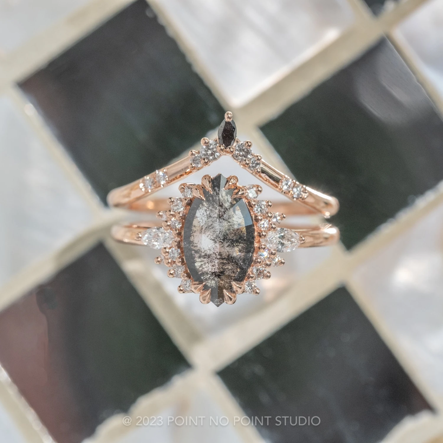 1.95 Carat Black Speckled Marquise Diamond Engagement Ring, Olivia Setting, 14K Rose Gold 3 1.95 Carat Black Speckled Marquise Diamond Engagement Ring, Olivia Setting, 14K Rose Gold - Image 3