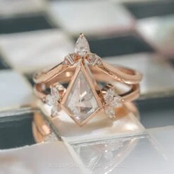 2.08 Carat Salt And Pepper Kite Diamond Engagement Ring, Bezel Quinn Setting, 14K Rose Gold -Point No Point Studio Store 20230330 SFS0120 61beb749 1ee5 4131 8233 d96576cb34a2