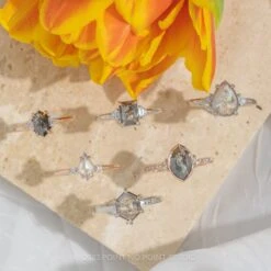 1.27 Carat Black Speckled Asscher Diamond Engagement Ring, Betty Setting, 14K White Gold -Point No Point Studio Store 20230330 SFS0130