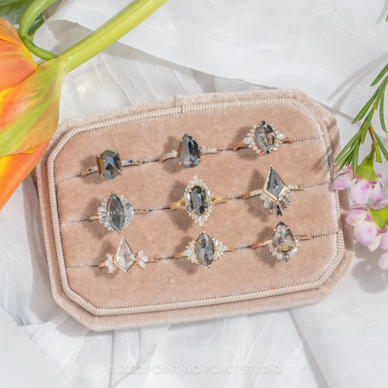 1.99 Carat Salt And Pepper Marquise Diamond Engagement Ring, Olive Setting, Platinum 8 1.99 Carat Salt And Pepper Marquise Diamond Engagement Ring, Olive Setting, Platinum - Image 8