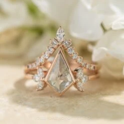 2.08 Carat Salt And Pepper Kite Diamond Engagement Ring, Bezel Quinn Setting, 14K Rose Gold -Point No Point Studio Store 20230330 SFS0153 f6cfde8b fdea 4f06 a493 9b96bd89f1ea
