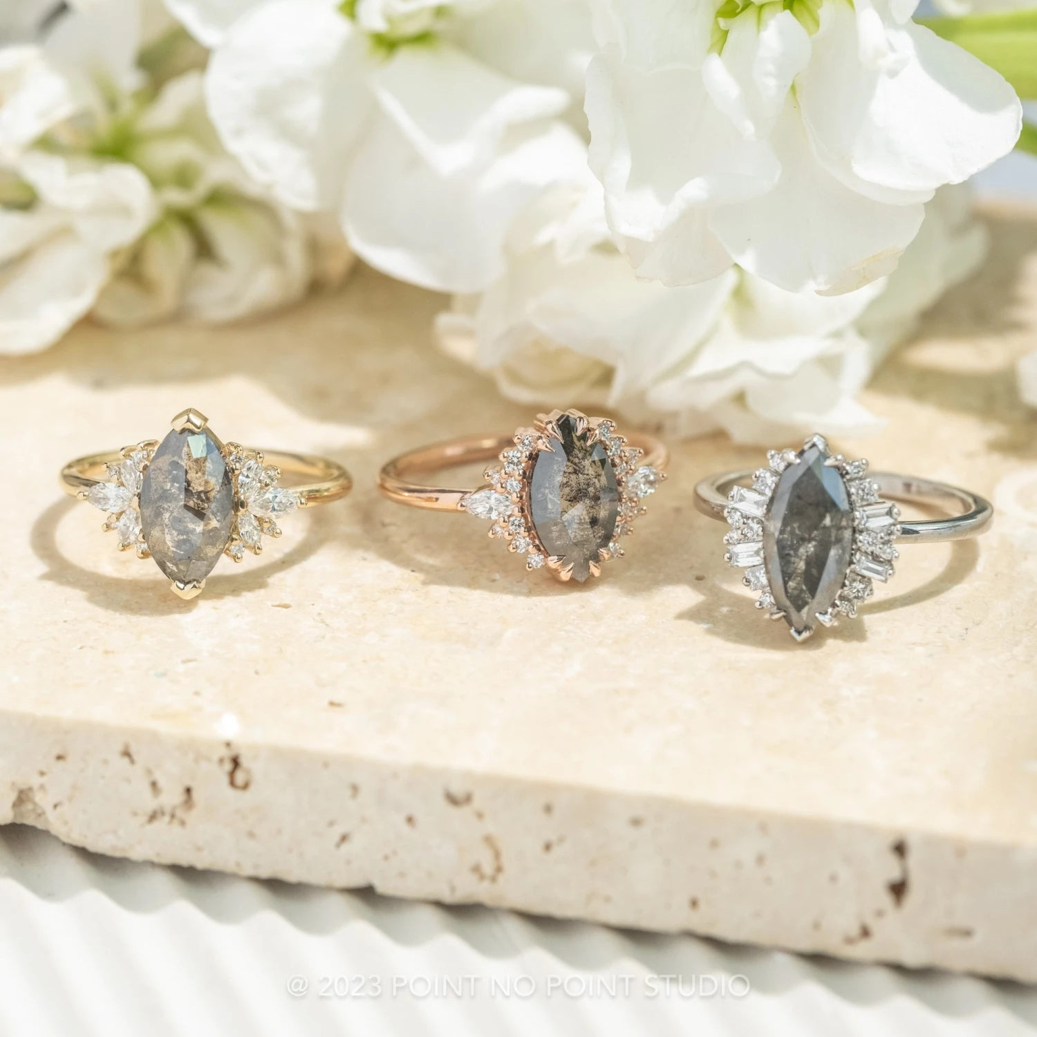 1.99 Carat Salt And Pepper Marquise Diamond Engagement Ring, Olive Setting, Platinum 7 1.99 Carat Salt And Pepper Marquise Diamond Engagement Ring, Olive Setting, Platinum - Image 7