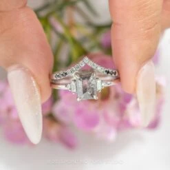 1.27 Carat Black Speckled Asscher Diamond Engagement Ring, Betty Setting, 14K White Gold -Point No Point Studio Store 20230330 SFS0215