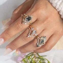 2.08 Carat Salt And Pepper Kite Diamond Engagement Ring, Bezel Quinn Setting, 14K Rose Gold -Point No Point Studio Store 20230330 SFS0228 a674bff6 dd46 48df 9e06 7314368f5010