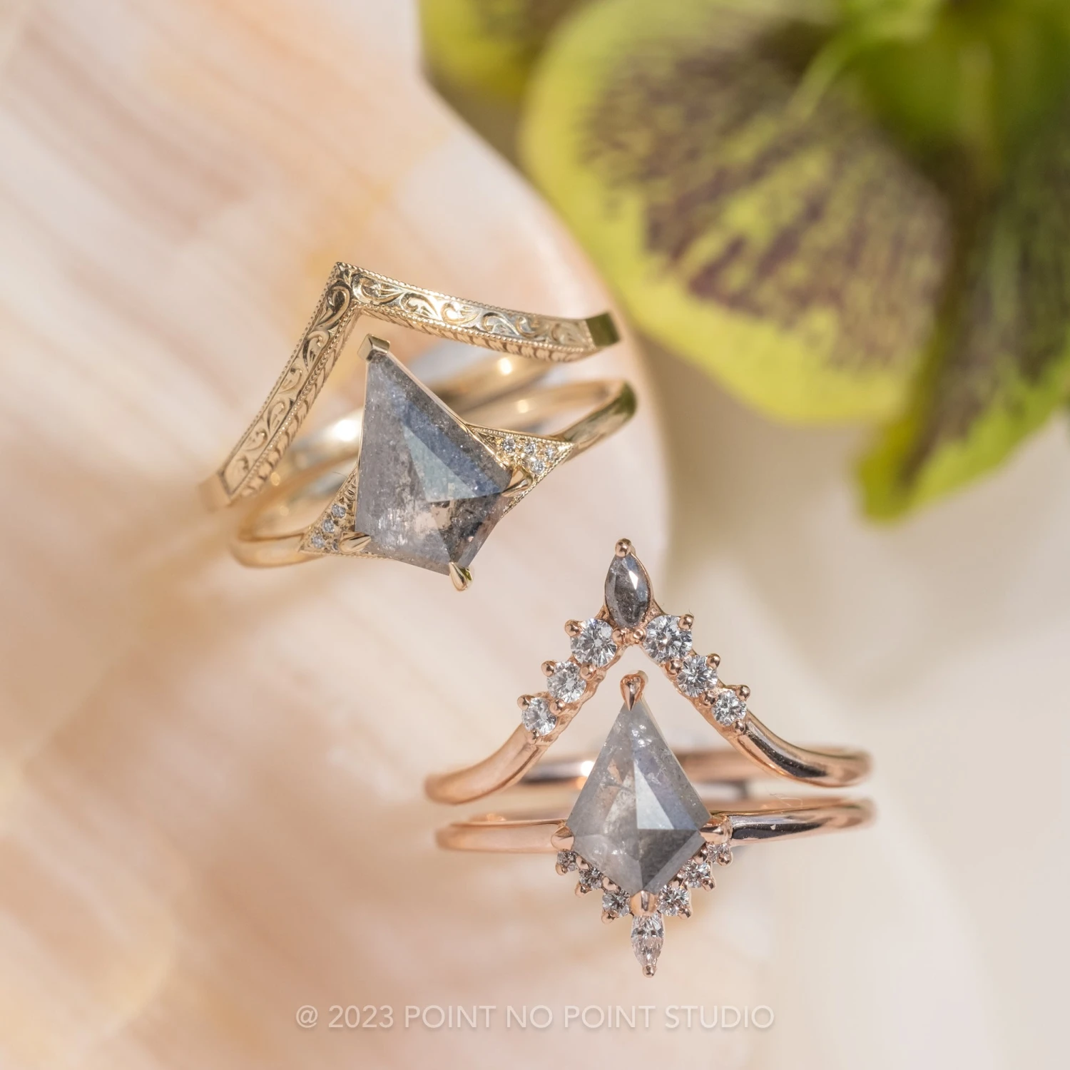 1.35 Carat Salt And Pepper Kite Diamond Engagement Ring, Ava Setting, 14K Rose Gold 3 1.35 Carat Salt And Pepper Kite Diamond Engagement Ring, Ava Setting, 14K Rose Gold - Image 3