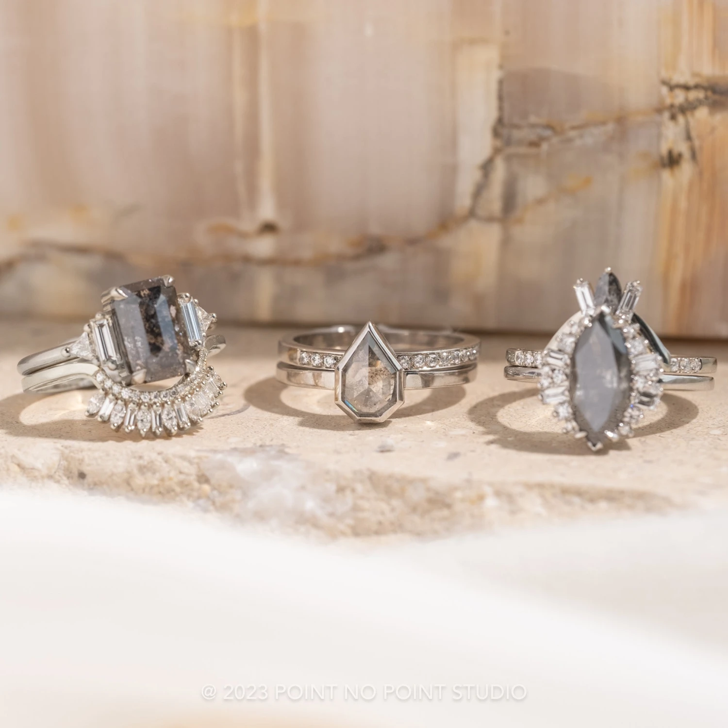 1.99 Carat Salt And Pepper Marquise Diamond Engagement Ring, Olive Setting, 14k White Gold 10 1.99 Carat Salt And Pepper Marquise Diamond Engagement Ring, Olive Setting, 14k White Gold - Image 10