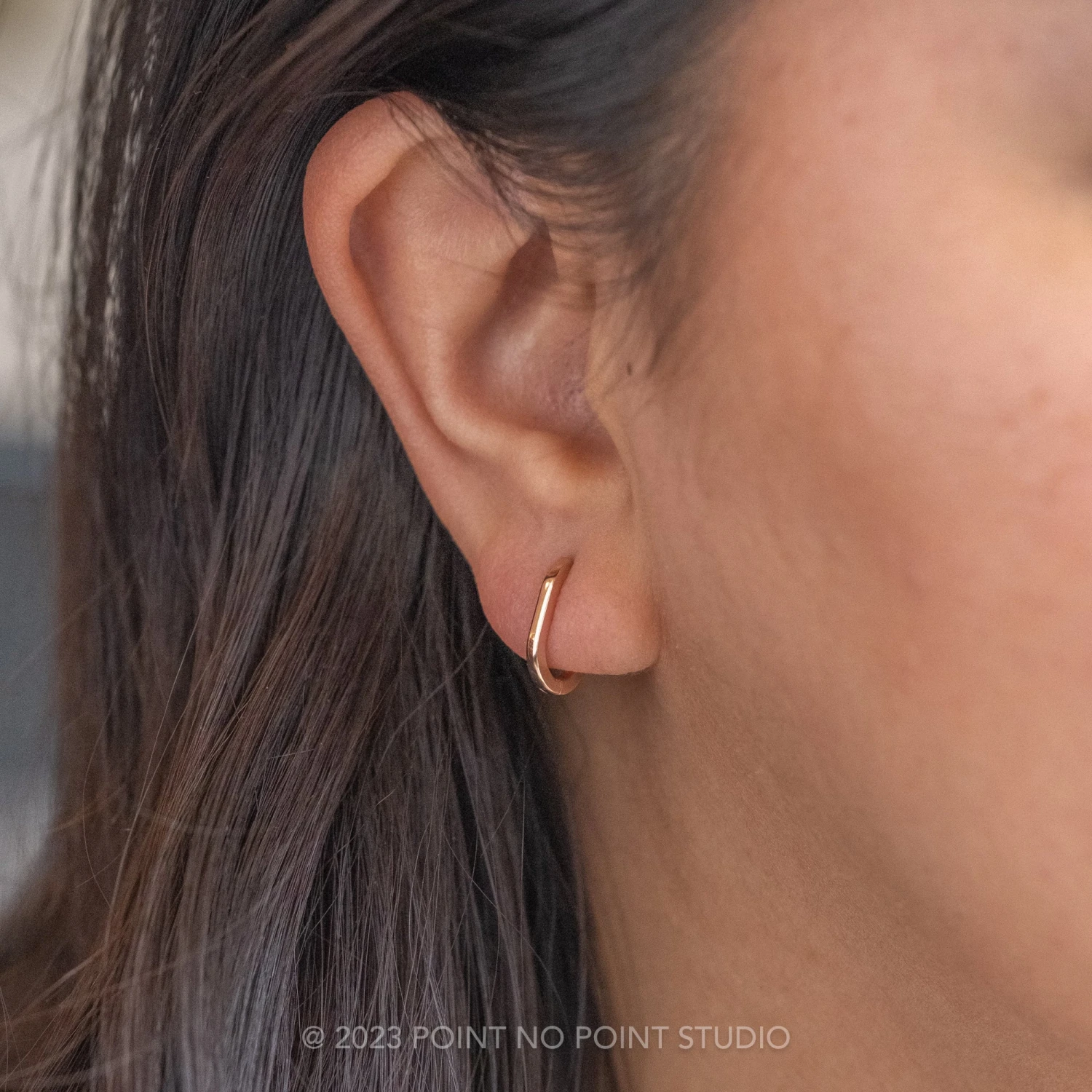 Elongated Oval Huggie Hoops, 14k Rose Gold Earrings 2 Elongated Oval Huggie Hoops, 14k Rose Gold Earrings - Image 2