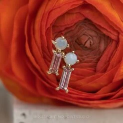 White Opal And Pink Tourmaline Studs, 14k Yellow Gold Earrings 7 White Opal And Pink Tourmaline Studs, 14k Yellow Gold Earrings -Point No Point Studio Store 20230422 SFS0262