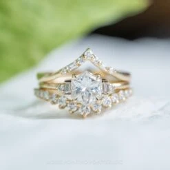 1.56 Carat Hexagon Moissanite Engagement Ring, Betty Setting, 14K Yellow Gold -Point No Point Studio Store 20230505 SFS0102