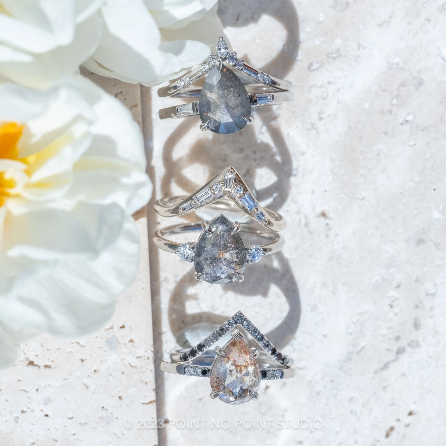 2.05 Carat Salt And Pepper Pear Diamond Engagement Ring, Zoe Setting, Platinum 4 2.05 Carat Salt And Pepper Pear Diamond Engagement Ring, Zoe Setting, Platinum - Image 4