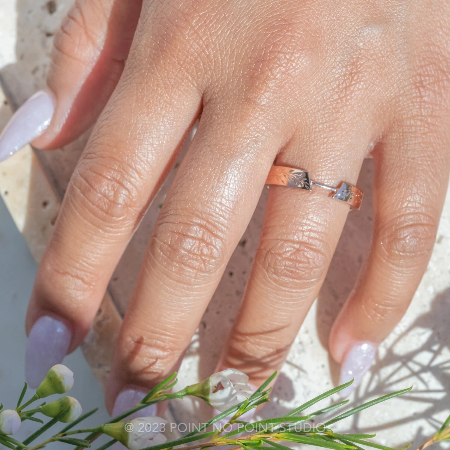 Engraved Wide Harper Cuff Wedding Band, 14k Rose Gold 2 Engraved Wide Harper Cuff Wedding Band, 14k Rose Gold - Image 2