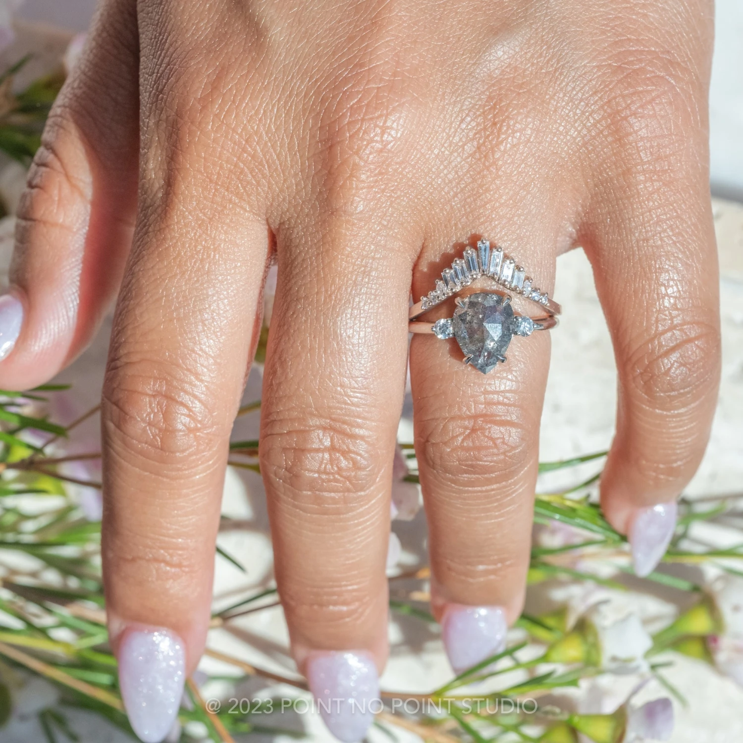 2.05 Carat Salt And Pepper Pear Diamond Engagement Ring, Zoe Setting, Platinum 2 2.05 Carat Salt And Pepper Pear Diamond Engagement Ring, Zoe Setting, Platinum - Image 2