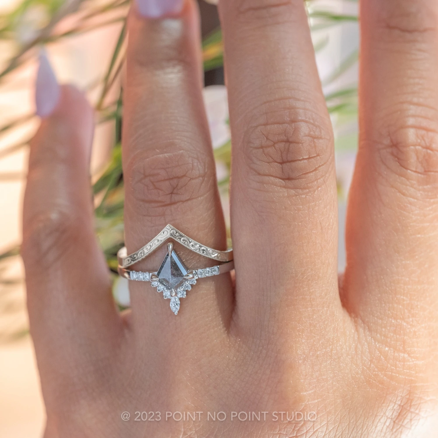 .77 Carat Salt And Pepper Kite Diamond Engagement Ring, Avaline Setting, Platinum 2 .77 Carat Salt And Pepper Kite Diamond Engagement Ring, Avaline Setting, Platinum - Image 2