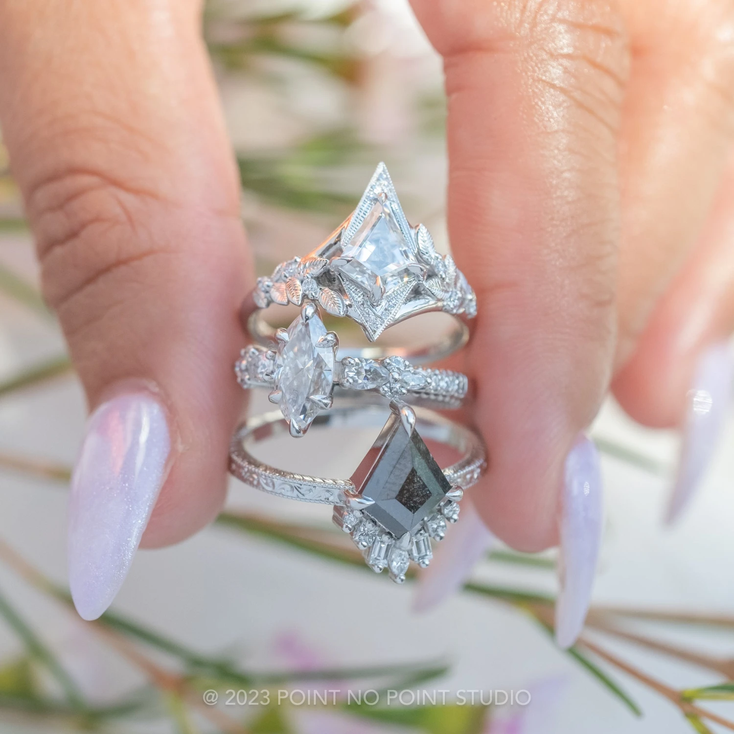 1.07 Carat Kite Moissanite Engagement Ring, Thistle Setting, Platinum 5 1.07 Carat Kite Moissanite Engagement Ring, Thistle Setting, Platinum - Image 5