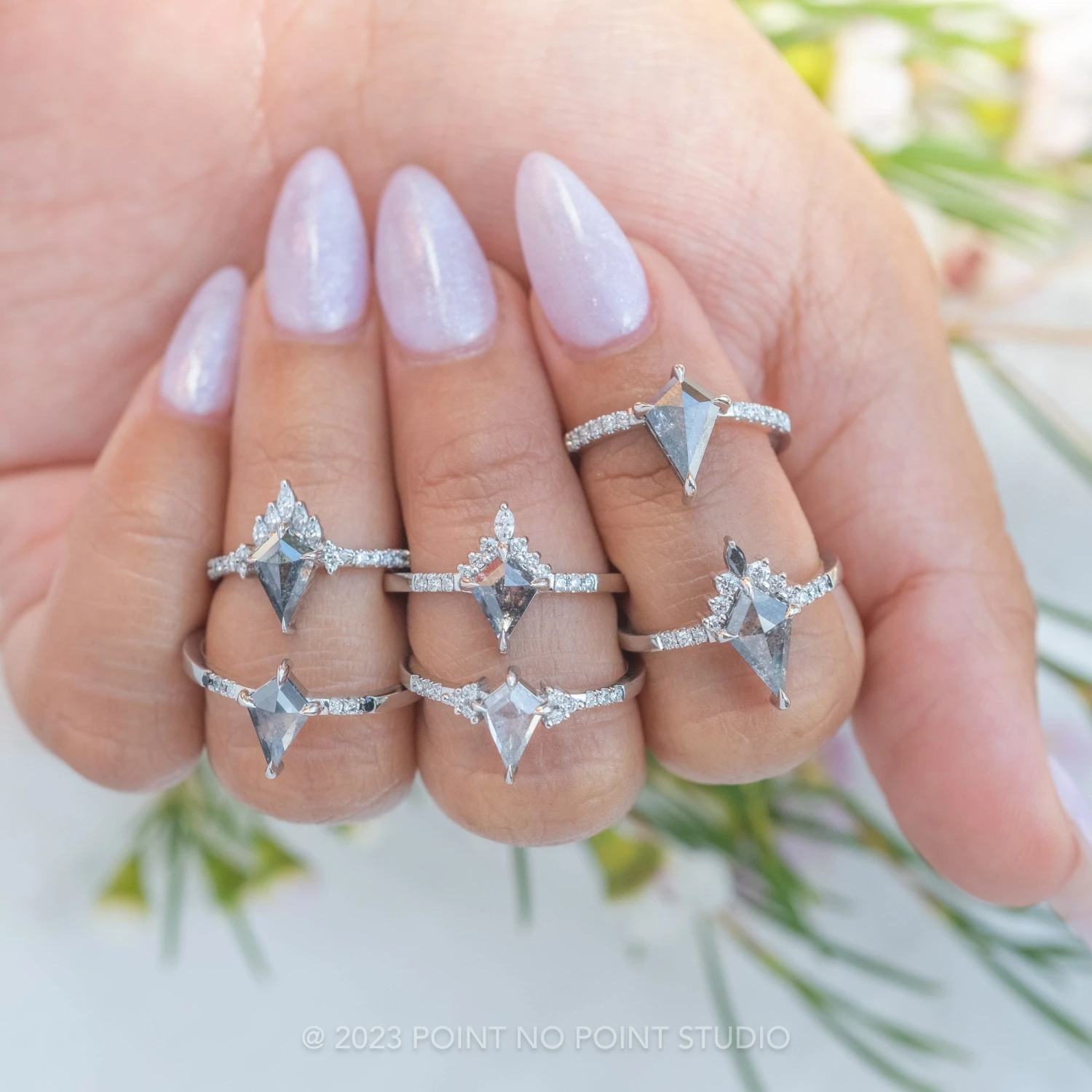 .77 Carat Salt And Pepper Kite Diamond Engagement Ring, Avaline Setting, Platinum 3 .77 Carat Salt And Pepper Kite Diamond Engagement Ring, Avaline Setting, Platinum - Image 3