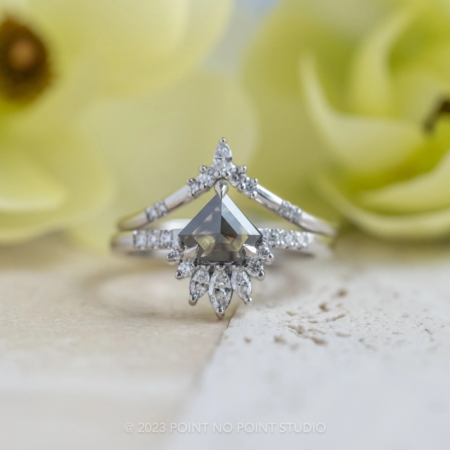 .97 Carat Black Shield Diamond Engagement Ring, Cleo Setting, 14K White Gold 3 .97 Carat Black Shield Diamond Engagement Ring, Cleo Setting, 14K White Gold - Image 3