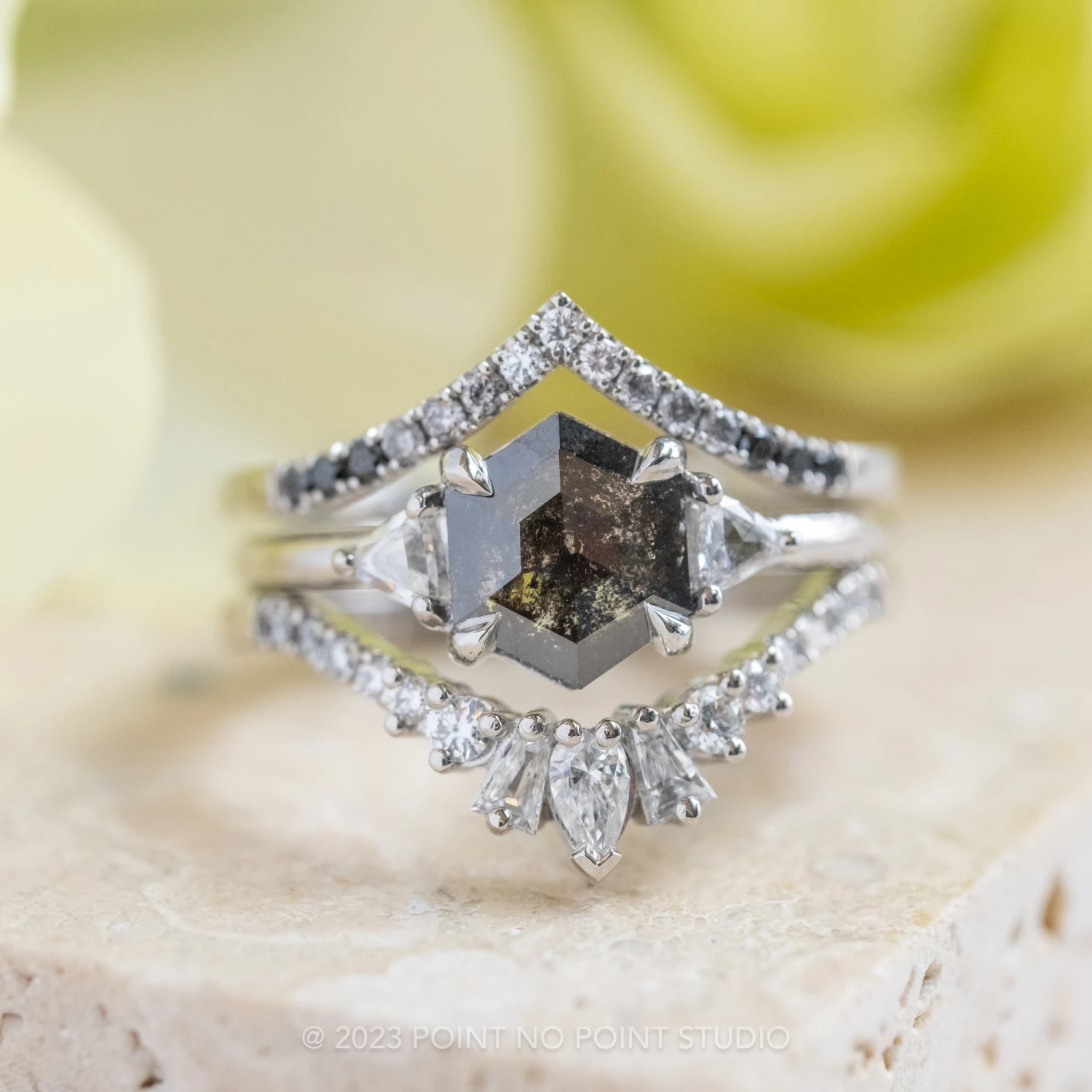 1.58 Carat Black Hexagon Diamond Engagement Ring, Zoe Setting, 14k White Gold 3 1.58 Carat Black Hexagon Diamond Engagement Ring, Zoe Setting, 14k White Gold - Image 3