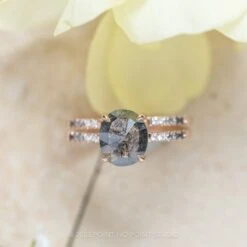 1.58 Carat Black Speckled Oval Diamond Engagement Ring, Ombre Jules Setting, 14K Rose Gold -Point No Point Studio Store 20230518 SFS0085 723980c3 1399 48fb 83a6 d44de3f59aa7