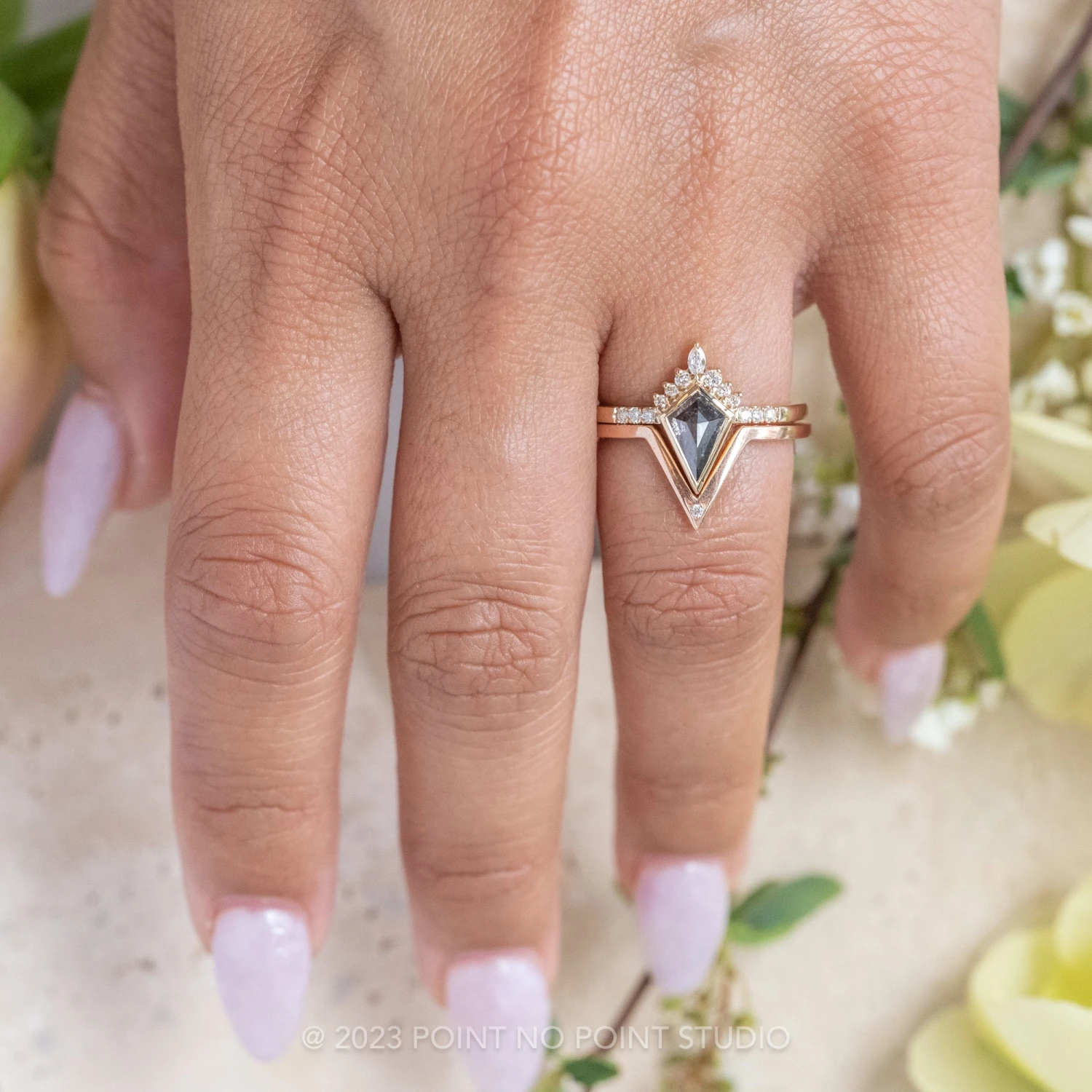 1.22 Carat Black Kite Diamond Engagement Ring, Bezel Avaline Setting, 14K Yellow Gold 2 1.22 Carat Black Kite Diamond Engagement Ring, Bezel Avaline Setting, 14K Yellow Gold - Image 2