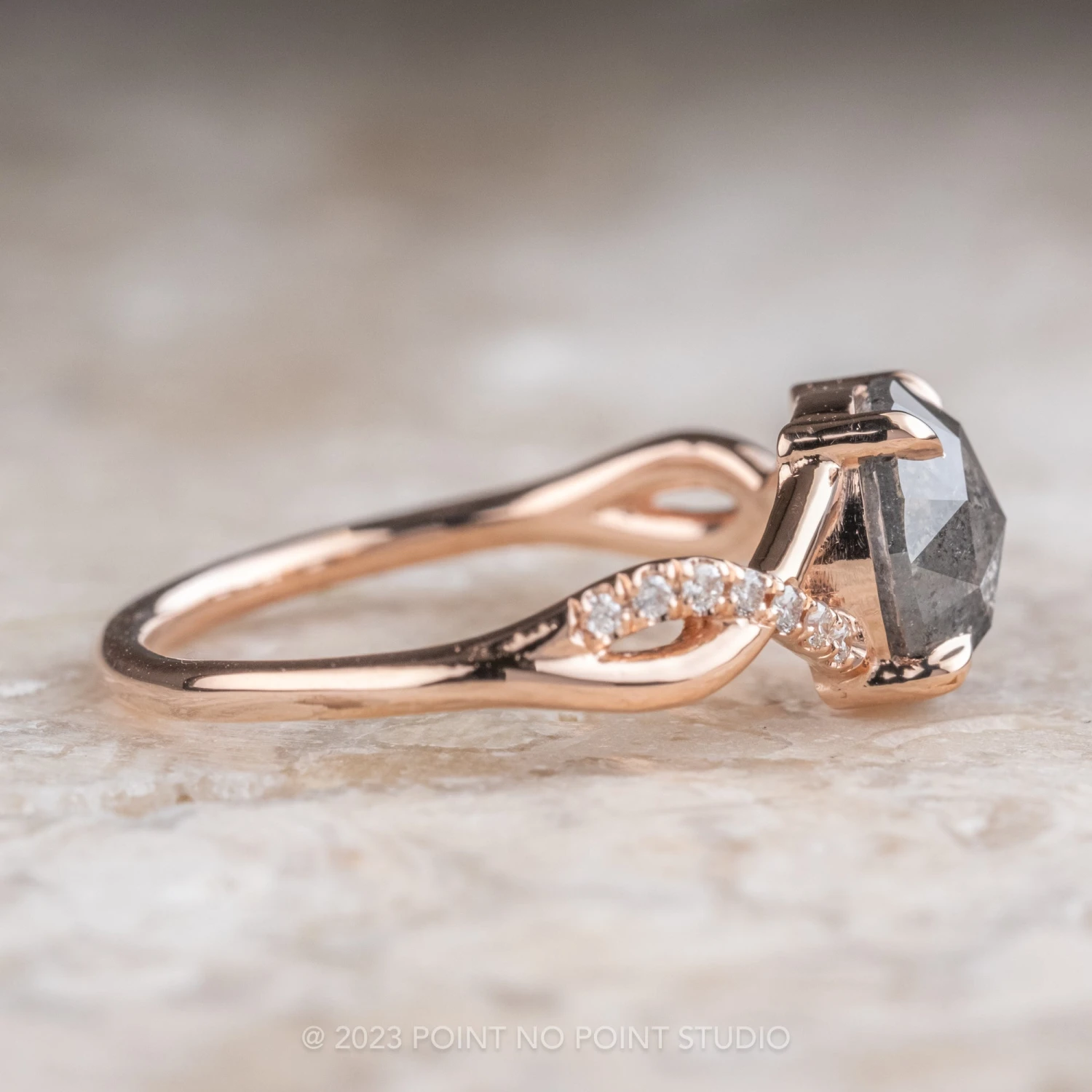 1.93 Carat Salt And Pepper Oval Diamond Engagement Ring, Wisteria Setting, 14K Rose Gold 5 1.93 Carat Salt And Pepper Oval Diamond Engagement Ring, Wisteria Setting, 14K Rose Gold - Image 5
