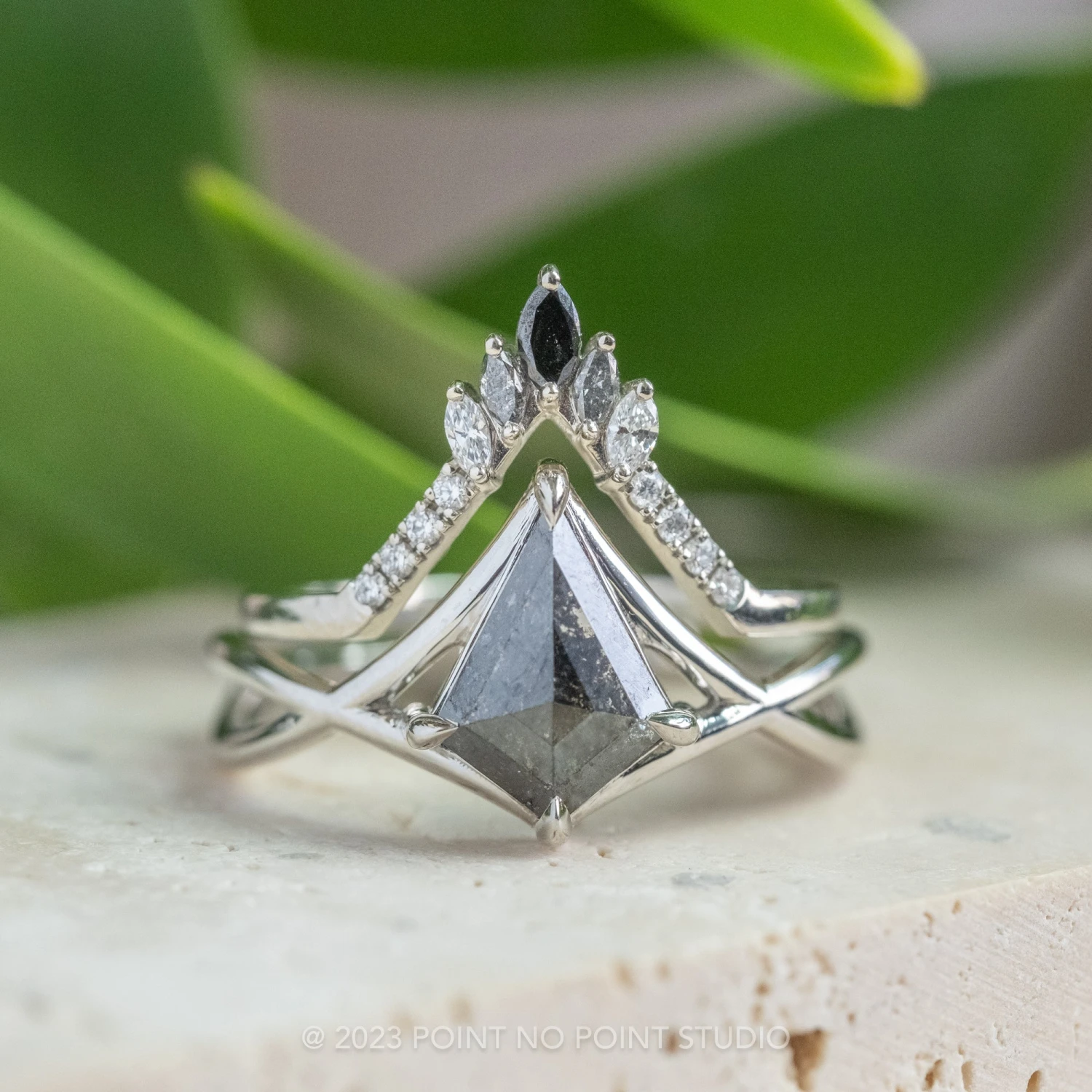 1.36 Carat Black Speckled Diamond Engagement Ring, Woven Split Shank Jane Setting, Platinum 3 1.36 Carat Black Speckled Diamond Engagement Ring, Woven Split Shank Jane Setting, Platinum - Image 3