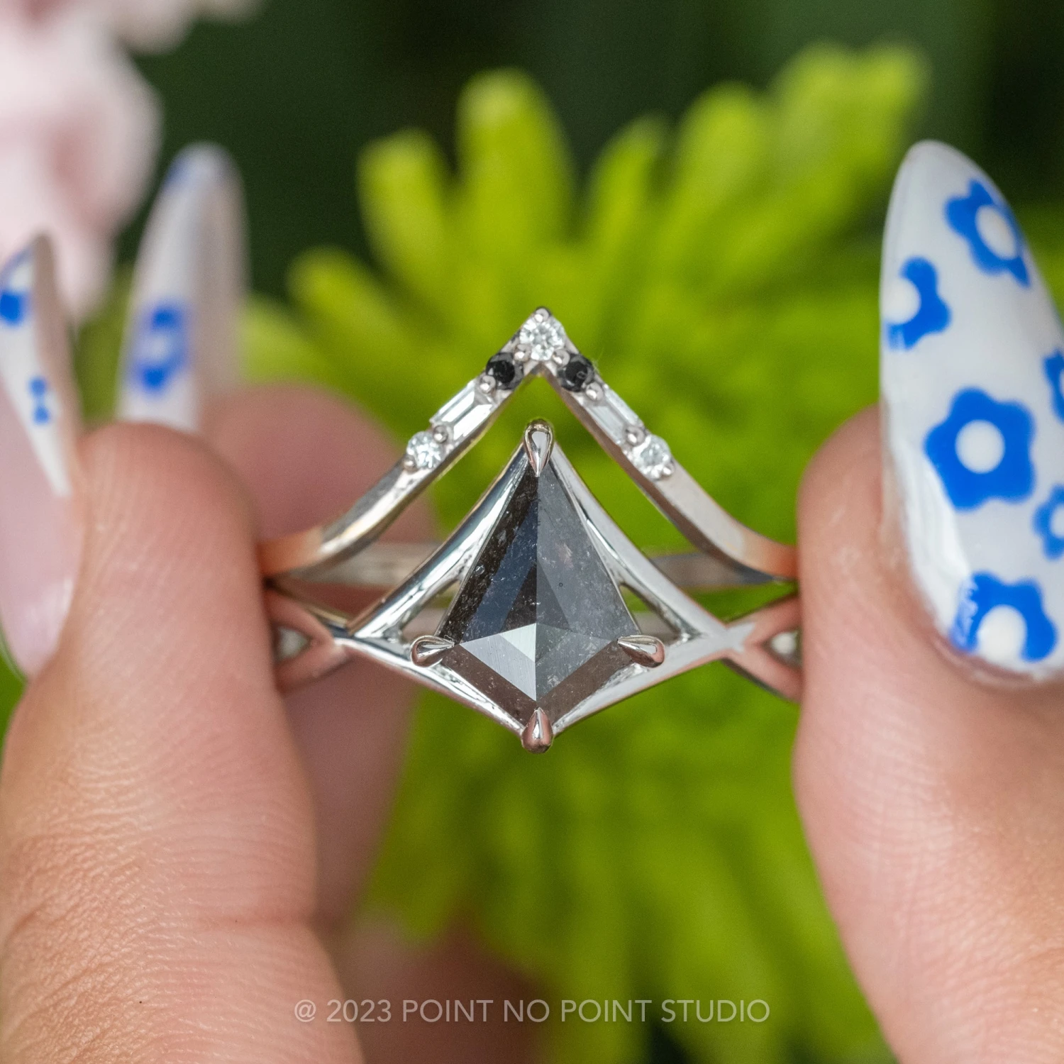 1.36 Carat Black Speckled Diamond Engagement Ring, Woven Split Shank Jane Setting, Platinum 2 1.36 Carat Black Speckled Diamond Engagement Ring, Woven Split Shank Jane Setting, Platinum - Image 2