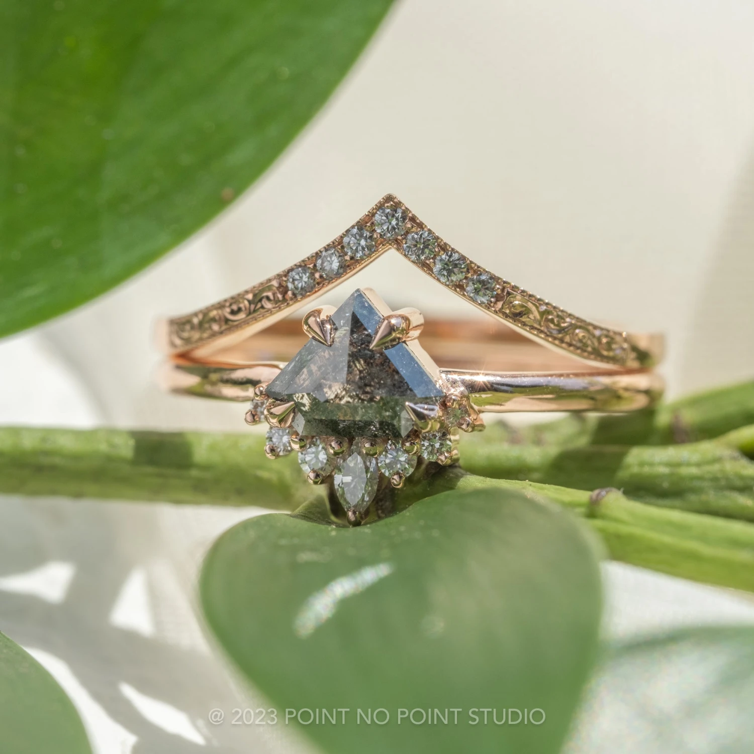 .65 Carat Black Shield Diamond Engagement Ring, Ava Setting, 14K Rose Gold 3 .65 Carat Black Shield Diamond Engagement Ring, Ava Setting, 14K Rose Gold - Image 3