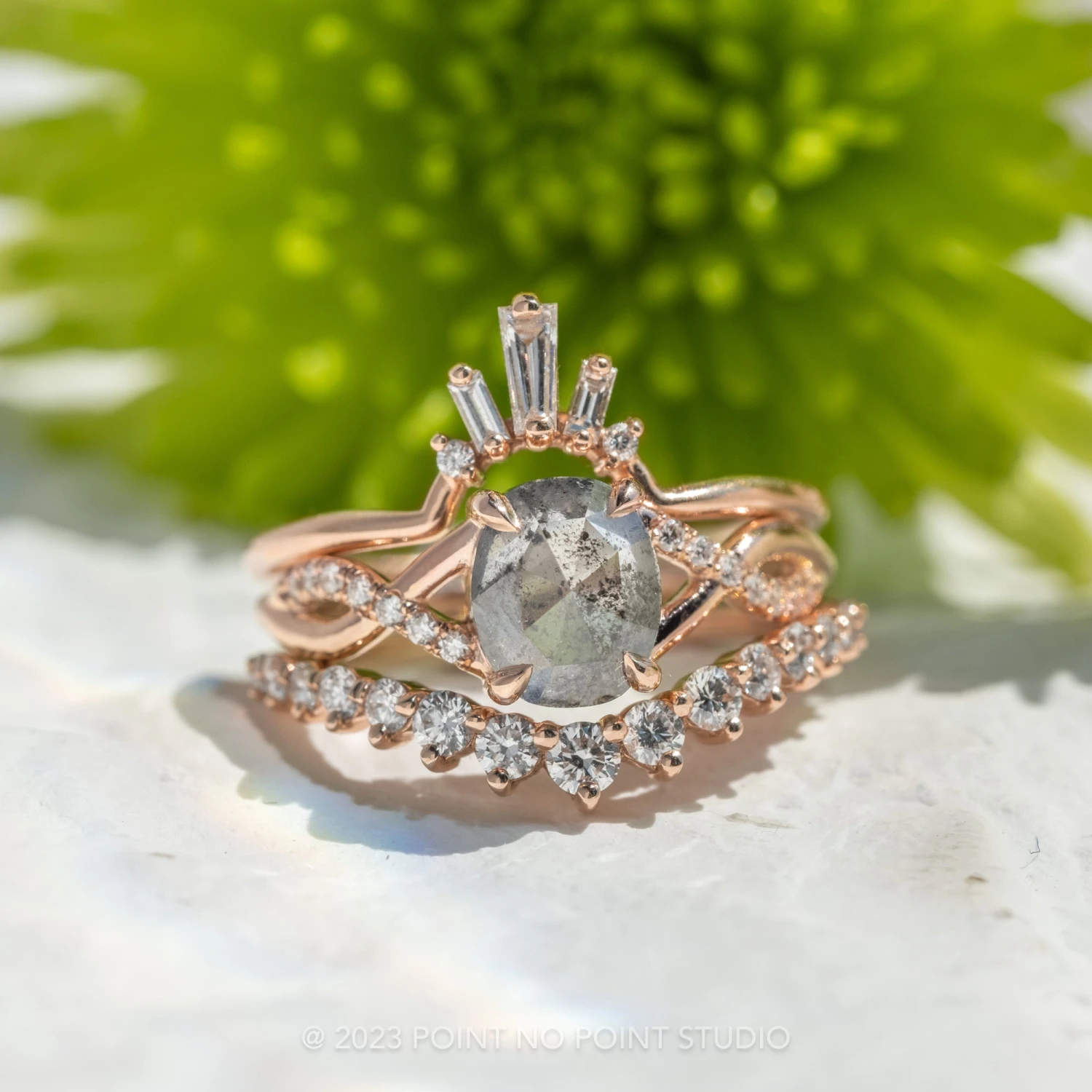 1.93 Carat Salt And Pepper Oval Diamond Engagement Ring, Wisteria Setting, 14K Rose Gold 3 1.93 Carat Salt And Pepper Oval Diamond Engagement Ring, Wisteria Setting, 14K Rose Gold - Image 3