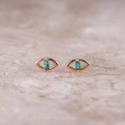 Emerald Eye Studs, 14k Rose Gold 11 Emerald Eye Studs, 14k Rose Gold -Point No Point Studio Store 20230616 SFS0065