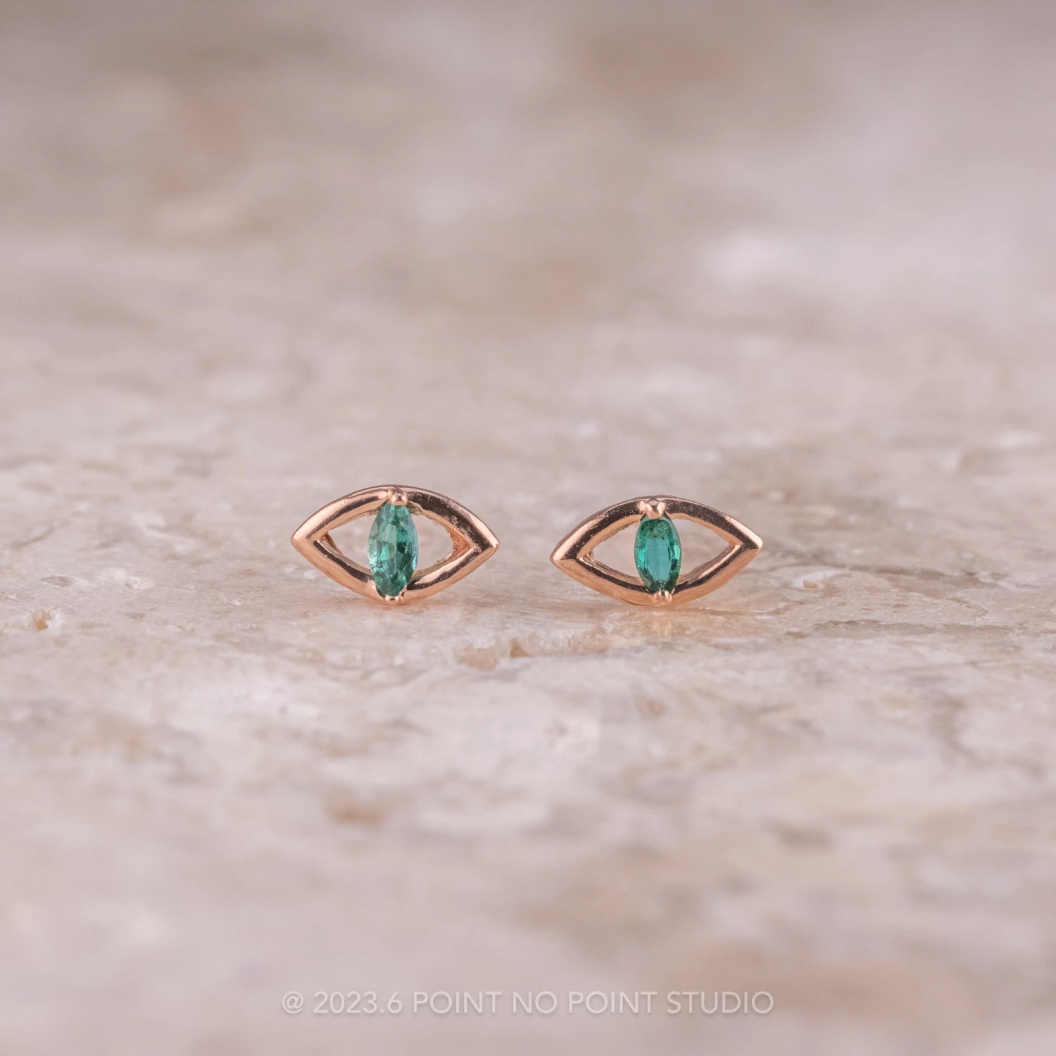 Emerald Eye Studs, 14k Rose Gold 5 Emerald Eye Studs, 14k Rose Gold - Image 5
