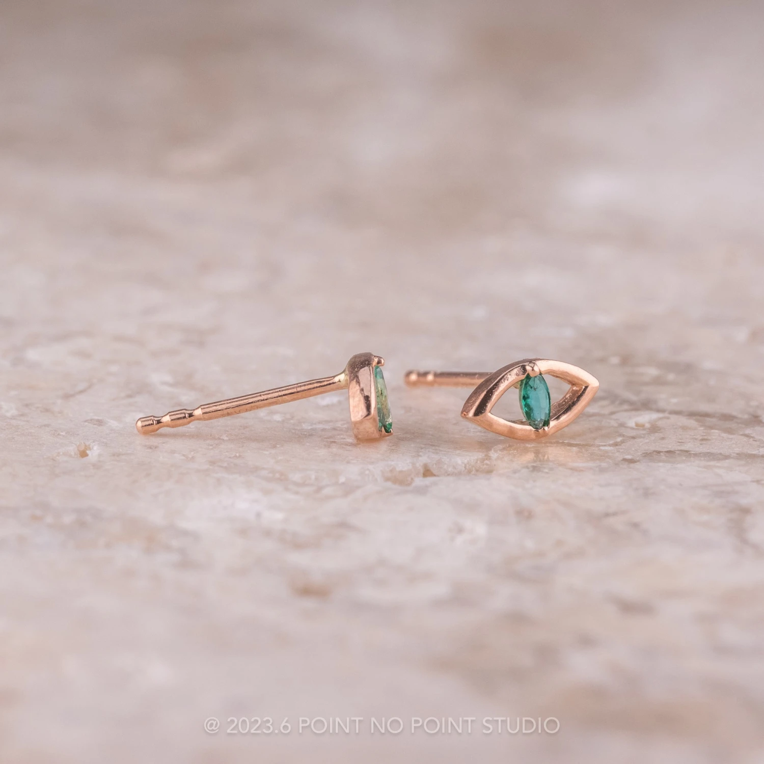 Emerald Eye Studs, 14k Rose Gold 7 Emerald Eye Studs, 14k Rose Gold - Image 7