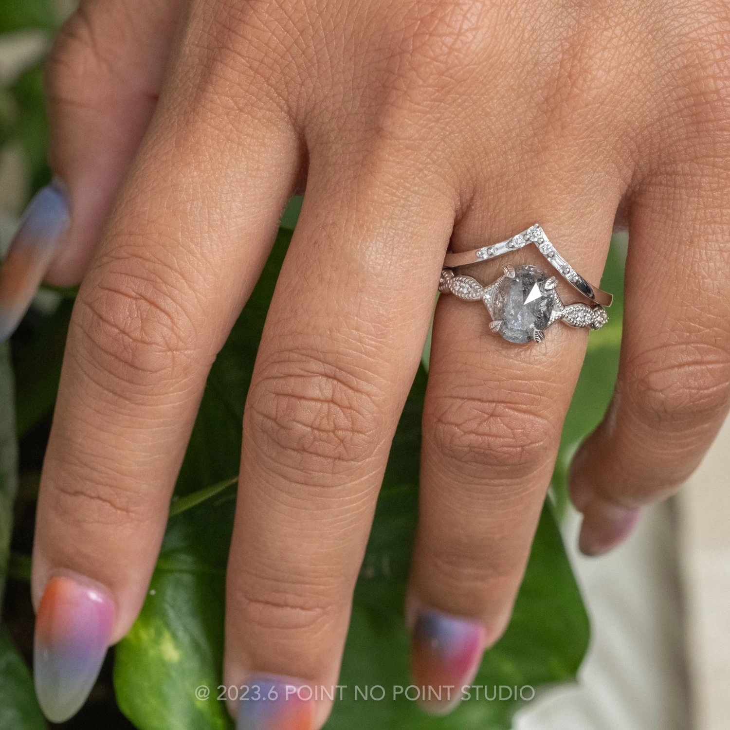 1.53 Carat Salt And Pepper Oval Diamond Engagement Ring, Winter Setting, Platinum 2 1.53 Carat Salt And Pepper Oval Diamond Engagement Ring, Winter Setting, Platinum - Image 2