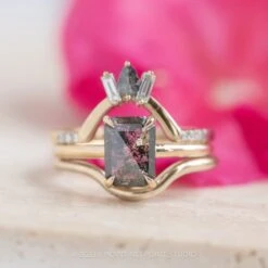 1.56 Carat Black Speckled Emerald Diamond Engagement Ring, Jane Setting, 14k Yellow Gold -Point No Point Studio Store 20230616 SFS0111